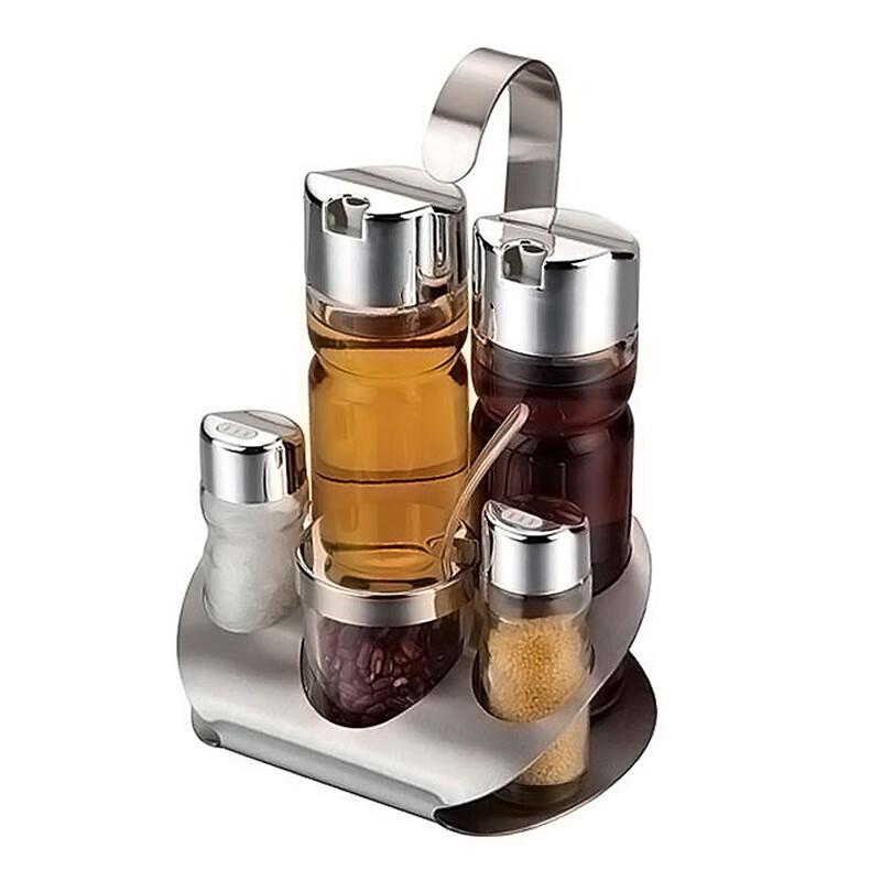 KAZHI 304 Stainless Steel Glass 5-Piece Seasoning Set with Tissue Holder