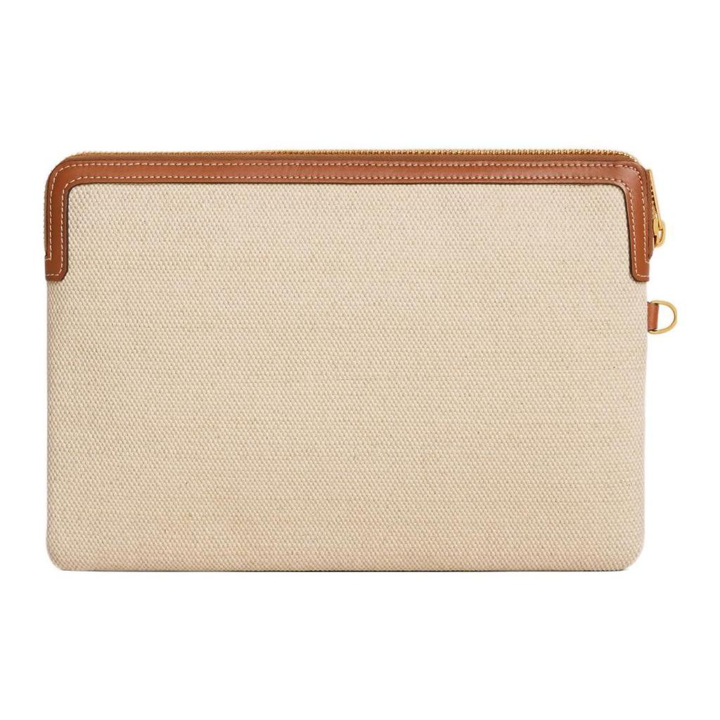 Celine Cuir Triomphe Logo Zipper Closure Detachable Wrist Strap Fabric Trimmed Calfskin Handbag Wristlet Clutch Small Women Handbags 10J502EW1-02NT