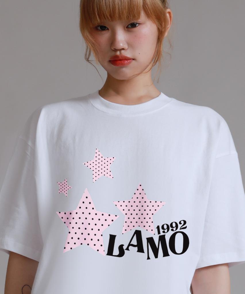 LIKE THE MOST Pattern Star Lamo Oversized Short Sleeve T-Shirt_White