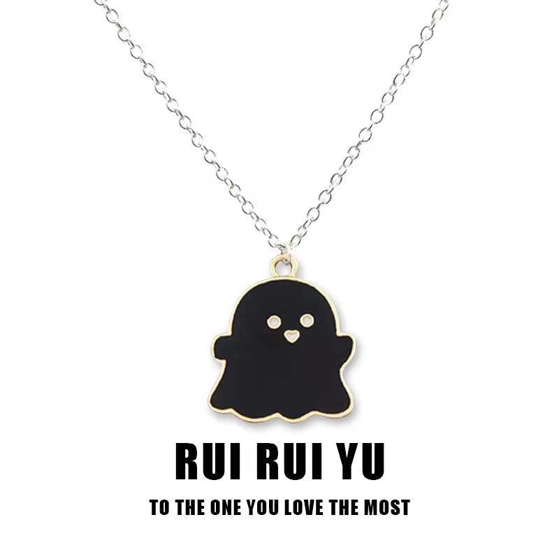 Black And White Ghost Necklace Halloween Gift Alloy Pendant Cartoon Style Regular Chain