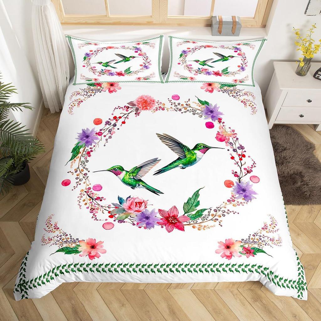 Hummingbird Flower Quilt Cover Bedding Digital Independent Station Kit Three-Piece Set