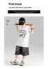 Boys' Trendy Sleeveless Set: Summer Thin Denim Bermuda Shorts & Spray Dye Print Vest T-shirt.