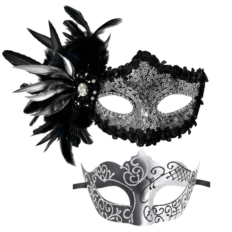 2 Pcs Venetians Mask Half Face Mask Halloween Mask Feather Mask Masquerade Mask Party Mask Mardi Gras Mask for Carnival