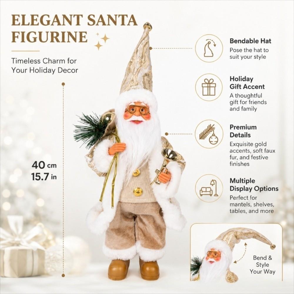 40cm Christmas Santa Doll Standing Posture Christmas Figurine Christmas Home Decor