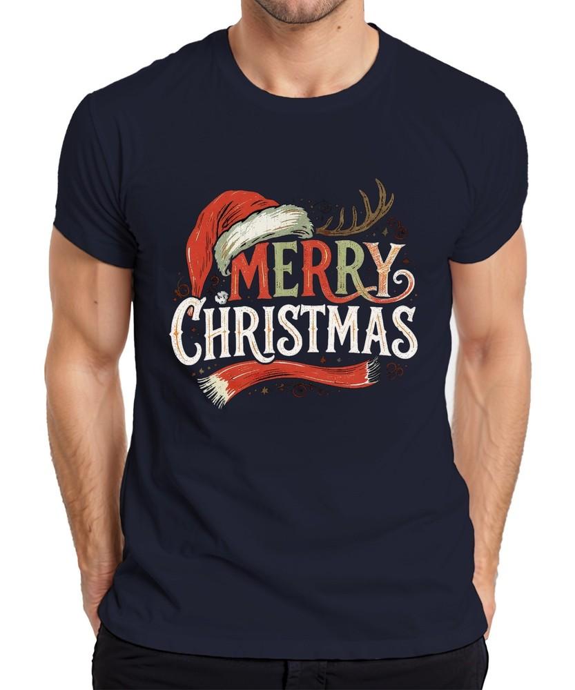 Merry Christmas Santa Hat Reindeer Vintage Retro Christmas Unisexs Tshirt S
