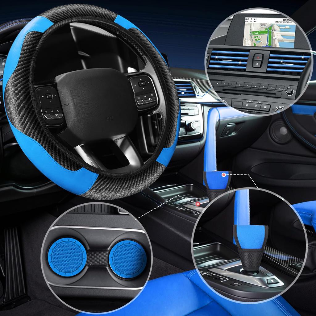 30pc Car Steering Wheel Cover Gear Cover Handbrake Shoulder Guard Armrest Box Mat Line