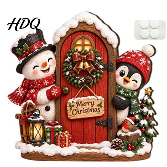Christmas Hanging Ornaments Door Ornament Wooden Wall Mounted Festive Sign 2D Holiday Gift for Family Flat Art Home Entrance Decor Santa Claus