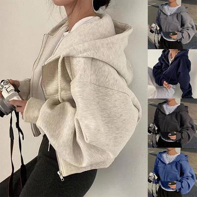 2024 Primavera Autunno Nuovo Insfleece Foderato Versatile Corto Aderente Leviga Silhouette Con Zip Caldo Blu Navy Felpa con Cappuccio Donna