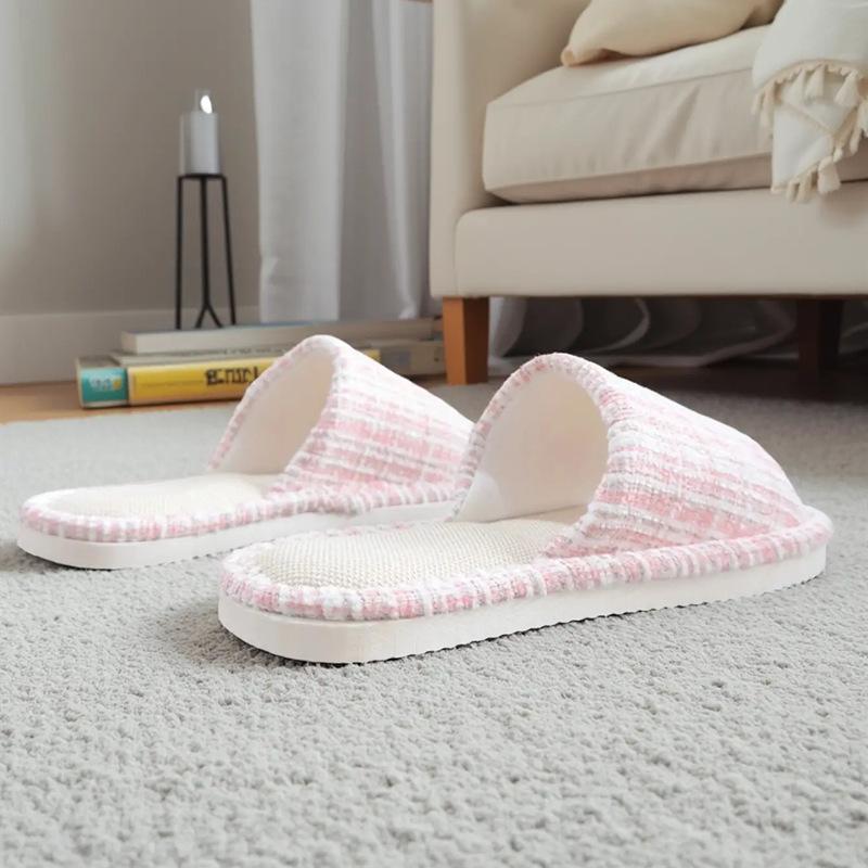Fashion 2025 New Women's Fashion Home Linen Couple Slippers Breathable Home Shoes Moisture Absorbing Anti Slip Cotton Zapatos De Mujer