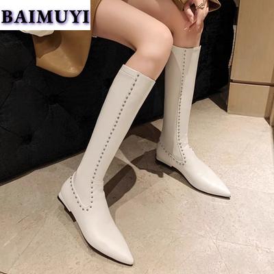 Mocassins Mode Bout Pointu Femmes Chelsea Bottes Hautes au Genou Chaussures en Cuir 2025 Hiver Tout Neuf Mode Sexy Gladiateur Zip Neige Botas Mujer