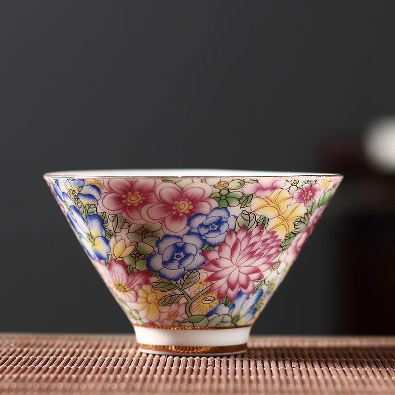 Chinese Style Enamel Ceramic Tea Set Teacup Hand Painted Teacup Household Master Cup Drinkware Supplies Home Decoration