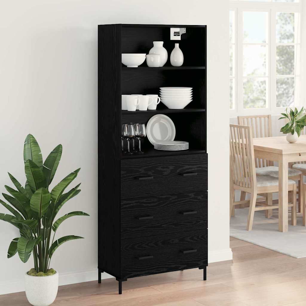Highboard in Black Oak Look 69.5 x 34 x 180 cm Engineered Wood