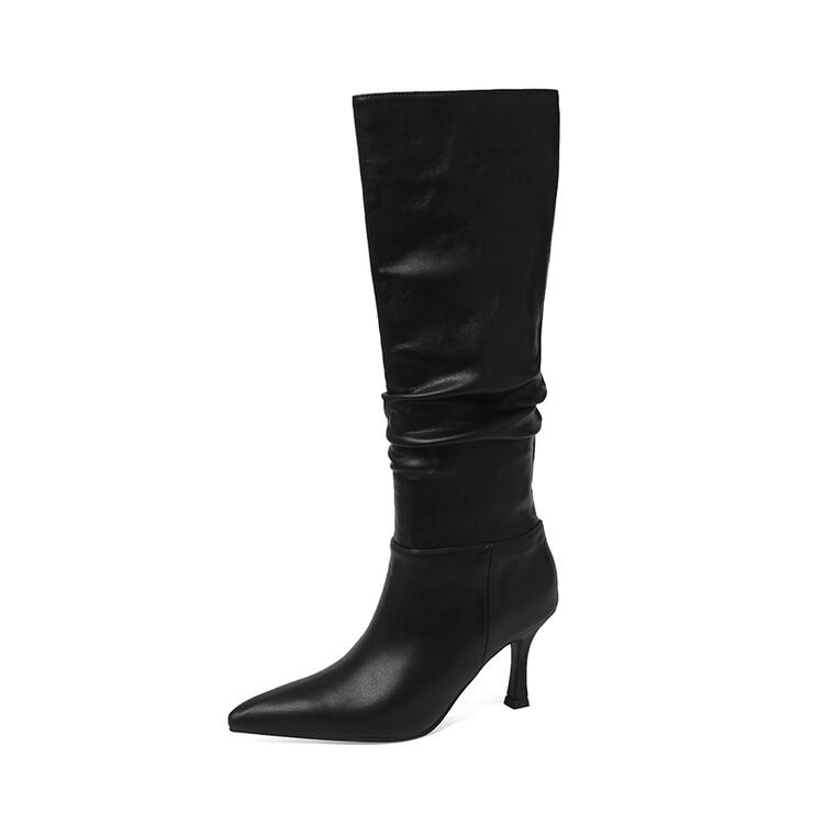 Modne NOWE Buty Jesienne Damskie Szpiczasty Nosek Szpilki Split Skóra Kozaki dla Kobiet INS Moda Seksowne Kozaki do Kolan Plisowane Kozaki na Wysokim Obcasie