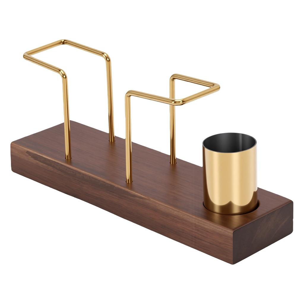 Napkin Holder with Stainless Steel Toothpick Holder Wood Decorative Base and Metal Wire Design Tissue Dispenser For