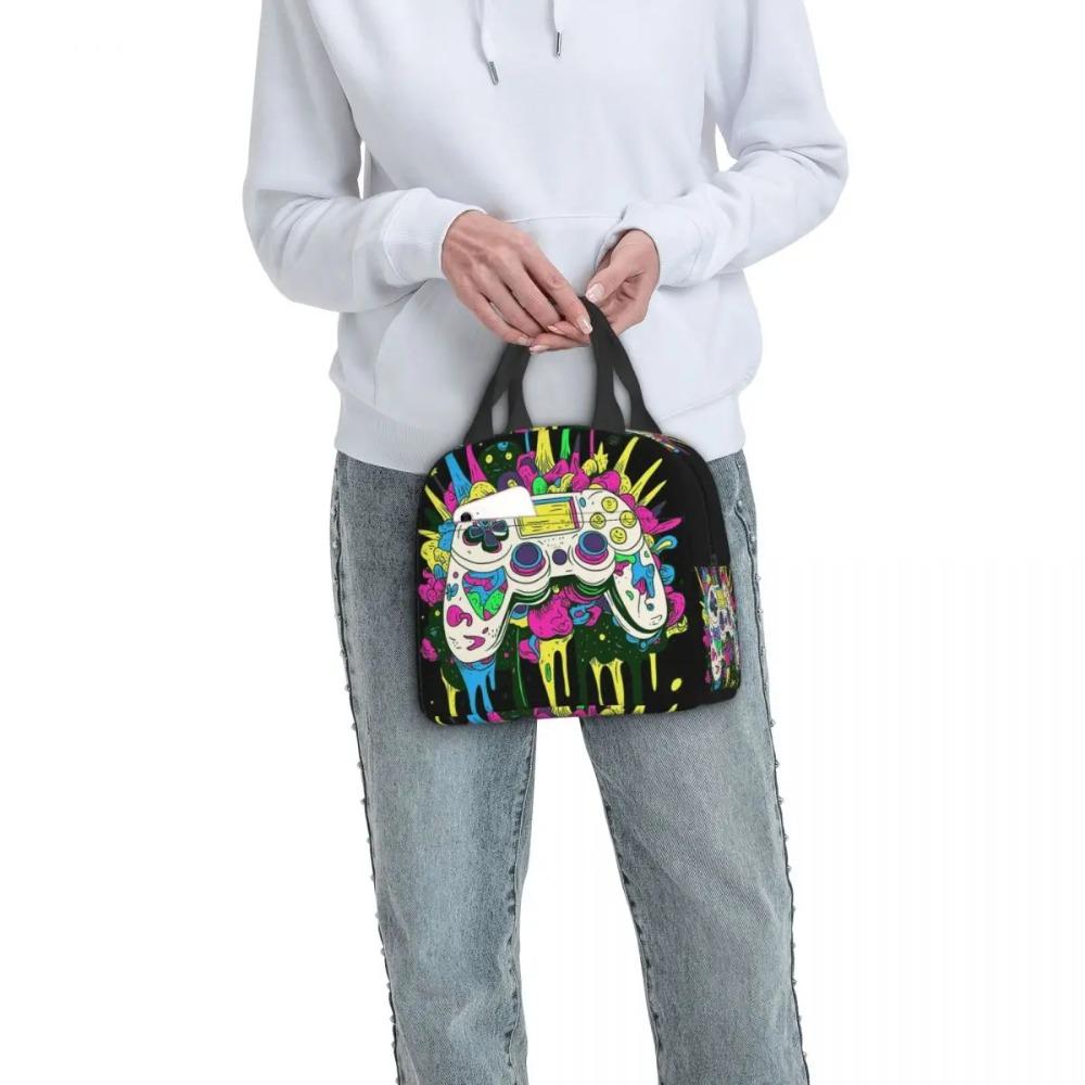 Borsa Termica per Pranzo Isolante Astratta Colorata con Graffiti per Gamer Bambini Scatole per Cibo Portatili Borsa Termica Tote
