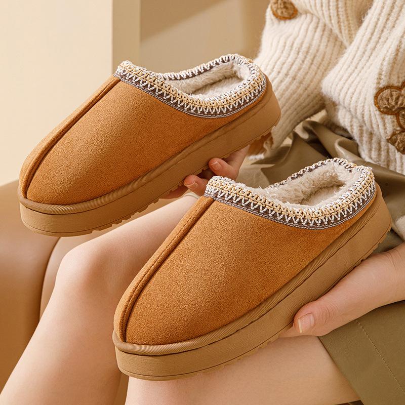 New autumn and winter Baotou ethnic style fashion cotton drag couple warm rubber thick-soled cotton slippers