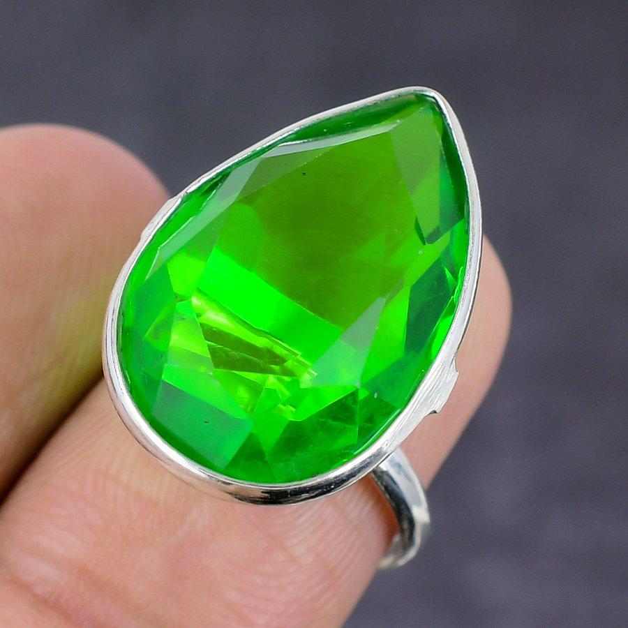 Natural Peridot Gemstone Handmade 925 Sterling Silver Jewelry Ring Size 7 S4i06