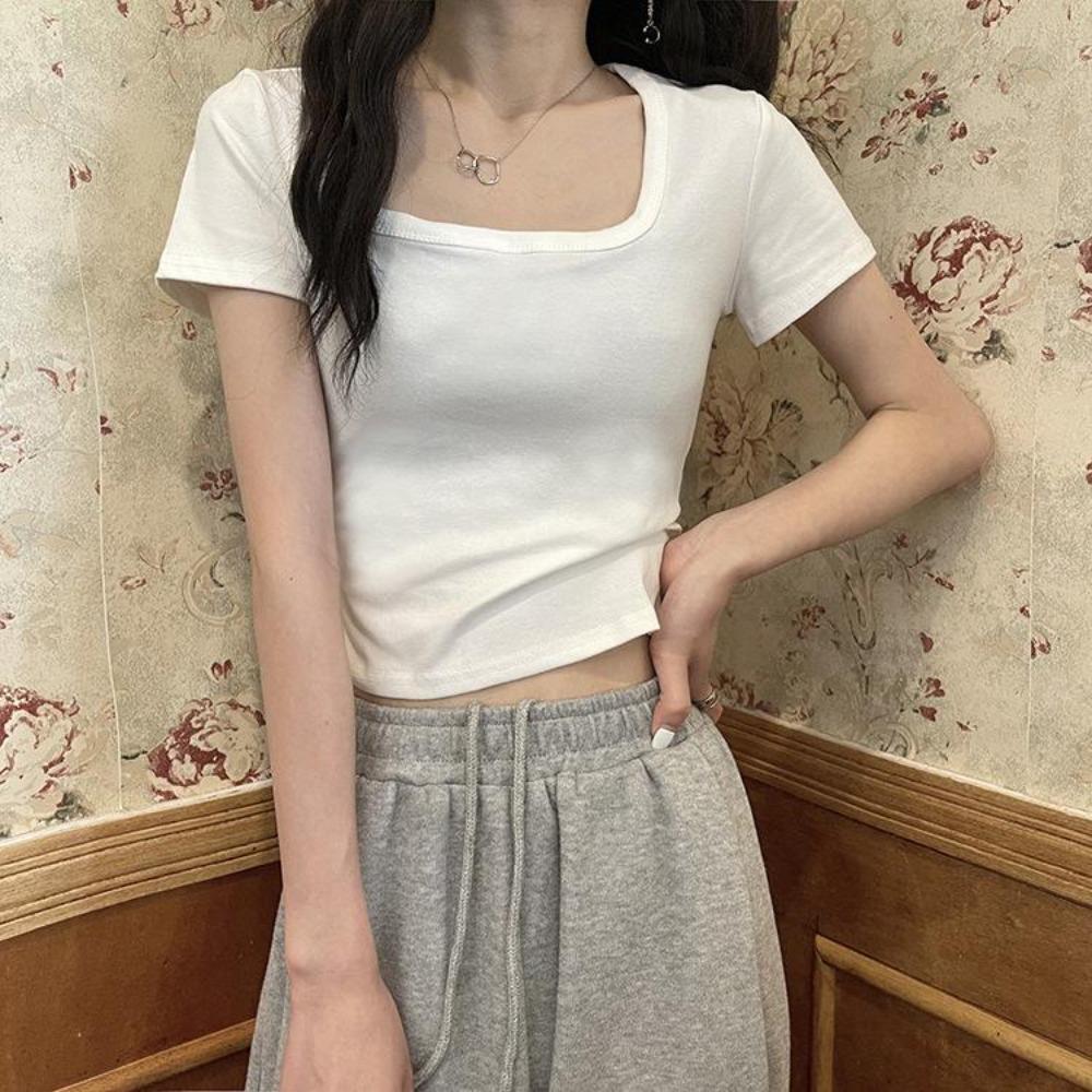 Fashion Squre Collar T Shirt Tank Top Solid Crop Tops Women Camis Summer Casual Camisole Lady Tshirt