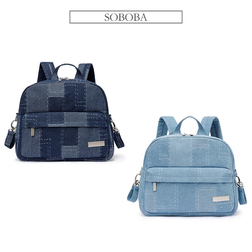 Soboba New 2024 Stylish Mommy Diaper Backpack Denim Large Capacity Multi-Funciontal Travelling Diaper Bag For Women