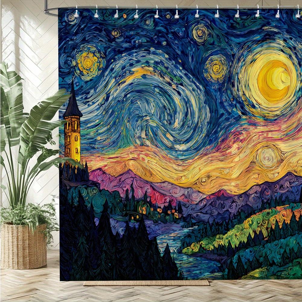 Starry Night Landscape Waterproof Mildew-Resistant Shower Curtain - Artistic Design for a Unique Bathroom Décor Experience