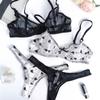 French Ultra Thin Women Underwear Set Sexy Flocking Push Up Bra Summer Ladies 6 Color Mesh Breathable Lingerie and Thong Sets