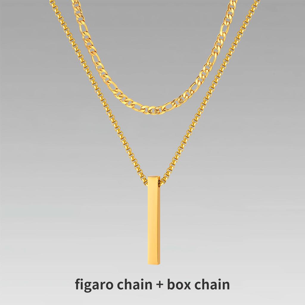 Vnox 3D Vertical Bar Necklaces for Men, Layering Stainless Steel Geometric Pendant, Layered Wheat Rope Cuban Chain, Boy Collar