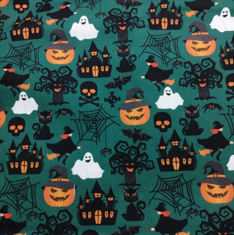 6 Stück Halloween-Thema Bedruckter Patchwork-Polyester-Baumwollstoff für Taschentuchnähen Quilting-Stoffe Handarbeitsmaterial DIY Handgemacht