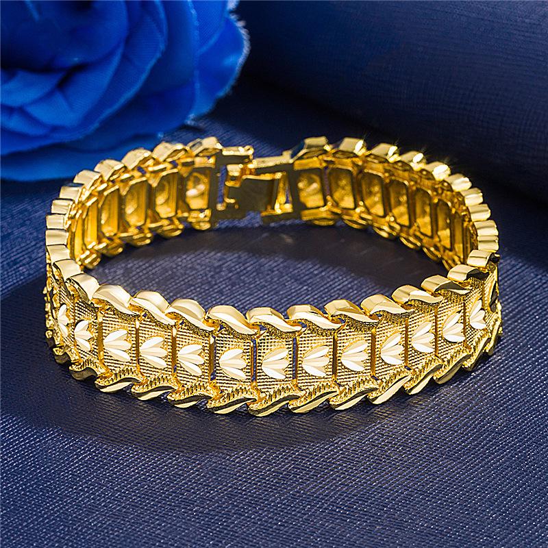 Men's 24K Gold-Plated Engraved Bracelet Watch Chain