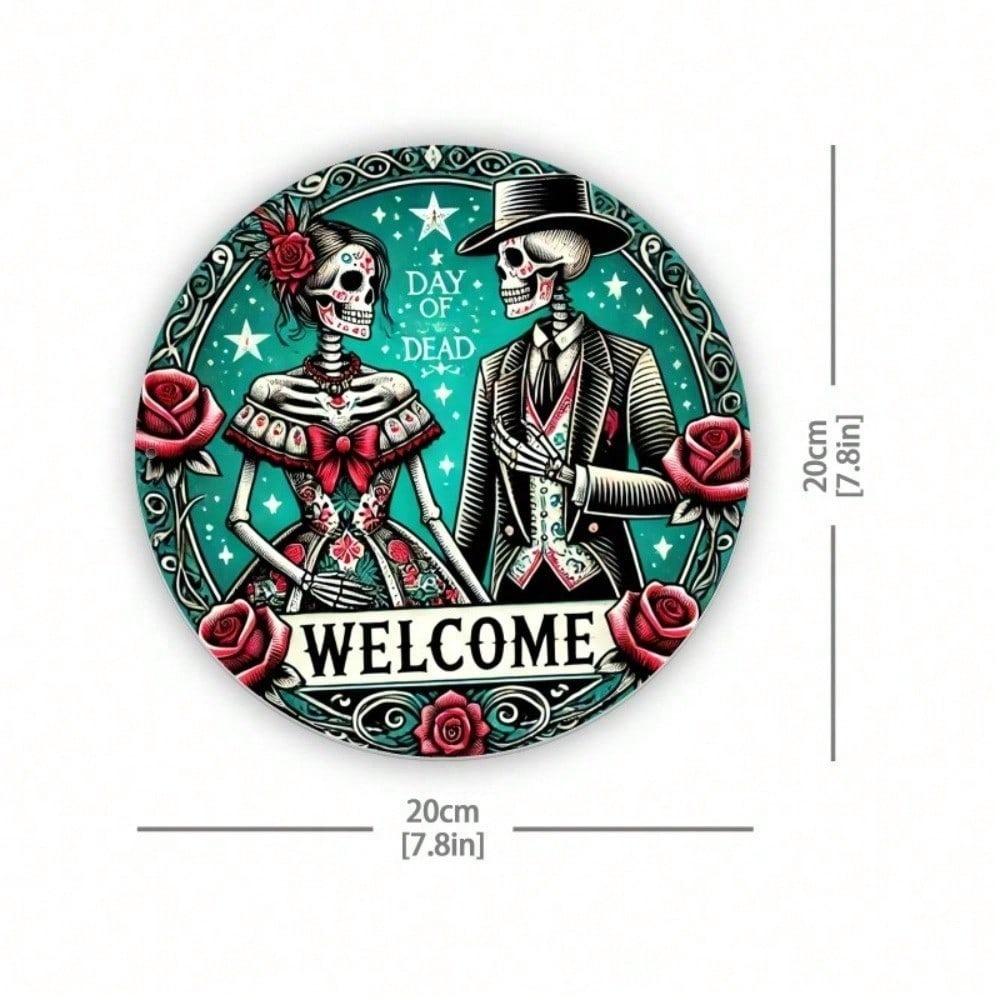 Vintage Day of the Dead Metal Sign 8x8 Inch Round Tin Plaque for Home Bar Wall Decor