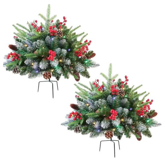 Inch Lighted Artificial Christmas Urn Filler Battery Operated Pre-lit Xmas