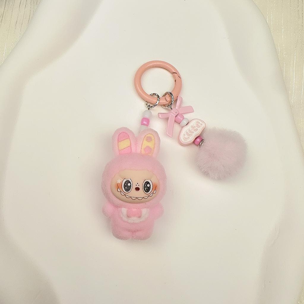 Beflocktes Häschen Schlüsselanhänger Anhänger Niedliche Puppe DIY Zubehör Handy Schmuckanhänger