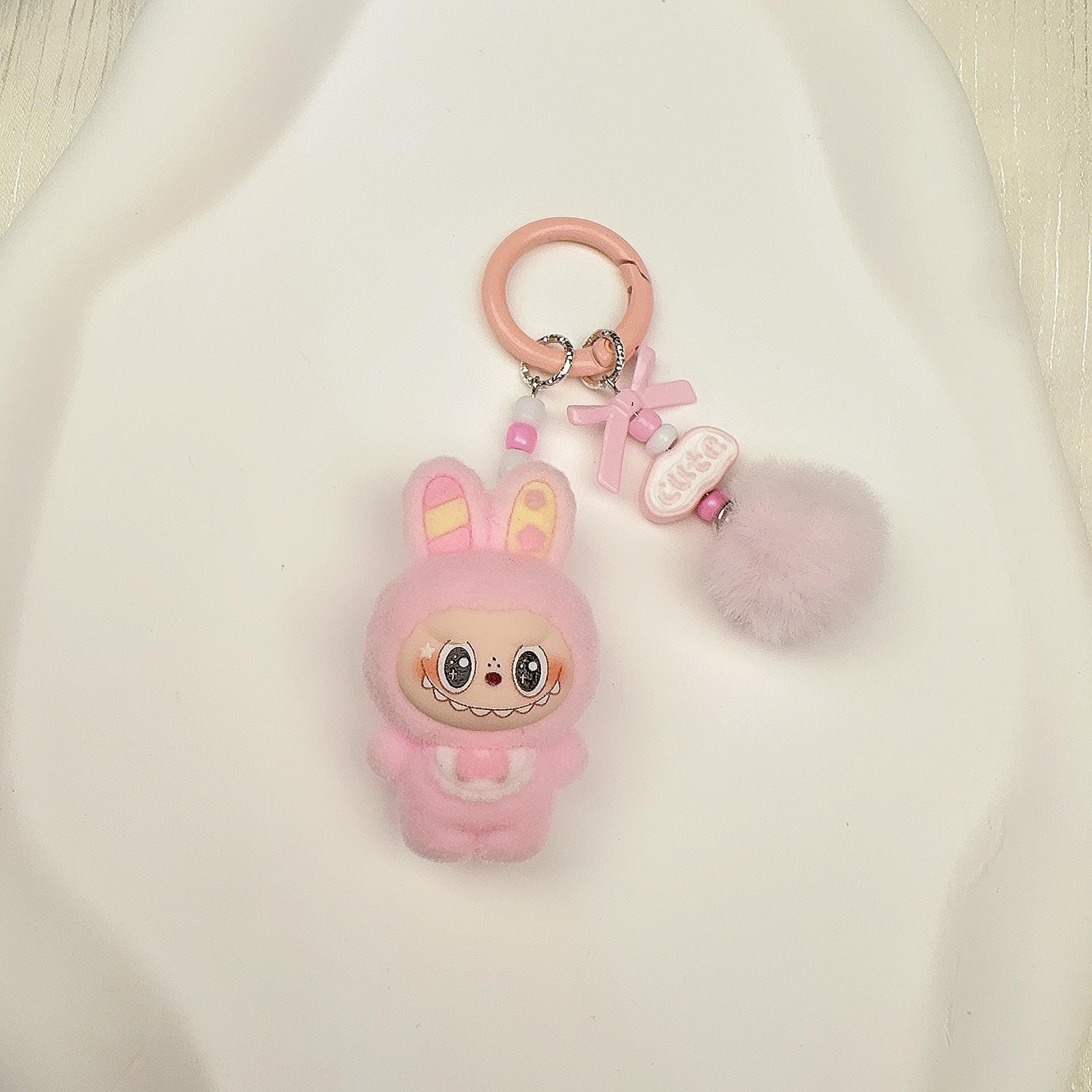 

Брелок-подвеска в виде флокированного кролика, милая кукла, аксессуары для DIY, подвеска для мобильного телефона, ювелирное украшение розовый