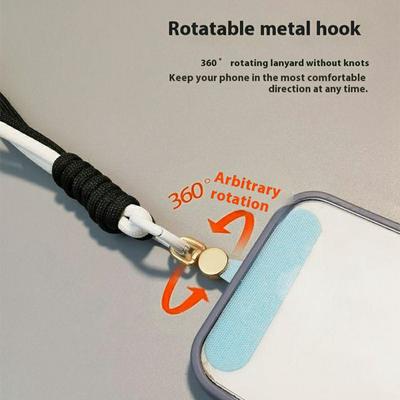 Phone Tether Tab Nylon Patch 360° Rotatable Metal Hook Phone Strap Replacement Part