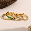Stainless Steel Green Cubic Zirconia Multi-layer Connecting Ring for Women 18K Gold Plated Stackable Finger Jewelry Gifts