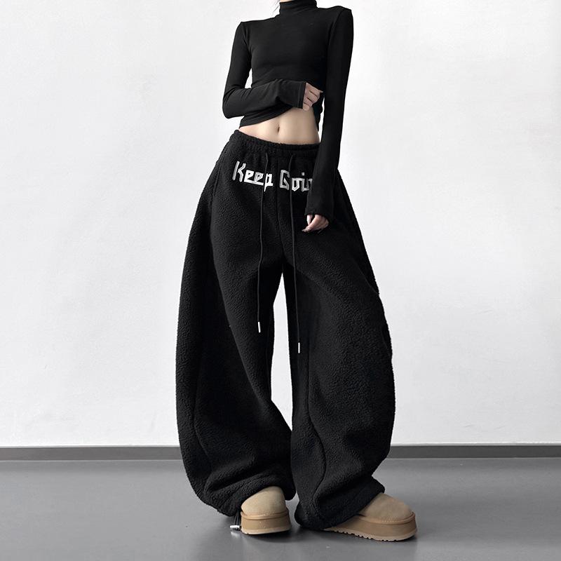 

Women s American Heavyweight Letter Print Drapey Sweatpants - 2025 Deep Winter Loose Fit Wide Leg Casual Pants XL чёрный