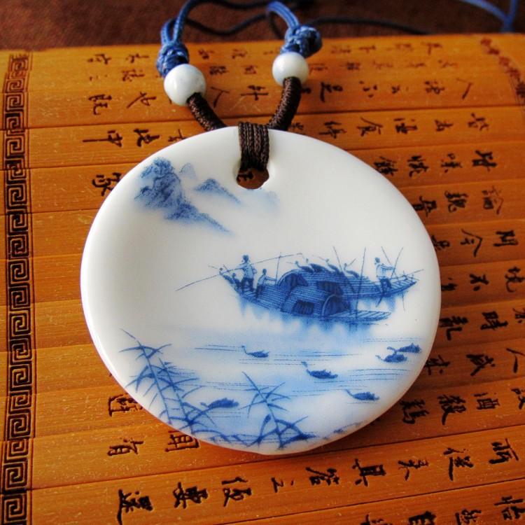 

Ethnic Charm Blue and White Porcelain Pendant Necklace Long Sweater Chain for Women Jingdezhen Ceramic Jewelry Accessories Gift