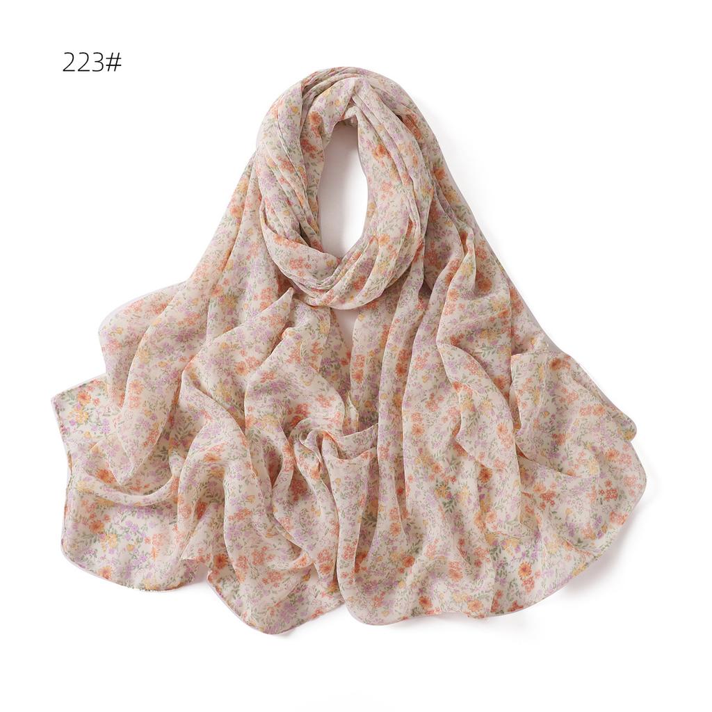 High Quality New Flower Printed Chiffon Hijab Fashion Long Scarf Summer Beautiful Floral Headscarf Wraps for Muslim Woman
