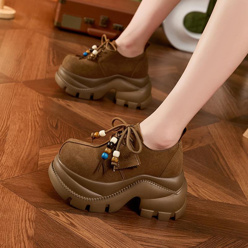 Boken Shoes Women's 2026 Spring and Autumn New Style Interior Height Increasing Women's Shoes Soft Bottom Versatile Le Fu Shoes