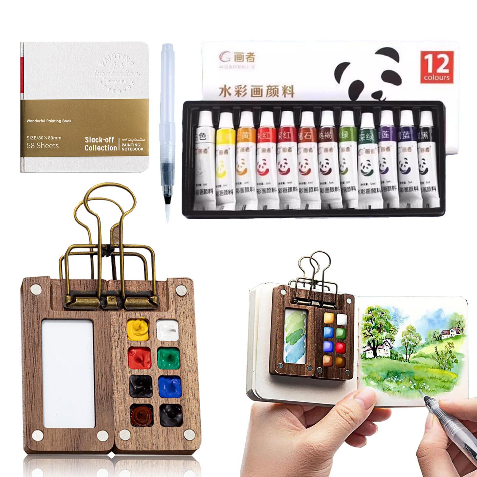 

Набор мини акварельных красок 12/24 цвета с деревянной палитрой, портативный дорожный набор для рисования для художников, начинающих, детей, студентов