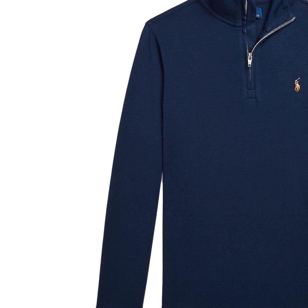 Sweter Polo Ralph Lauren Jednolity Kolor Haftowany Mały Kucyk Kołnierz Stojący Pulower Długi Rękaw Sweter Dziecięcy Granatowy 323952436-001