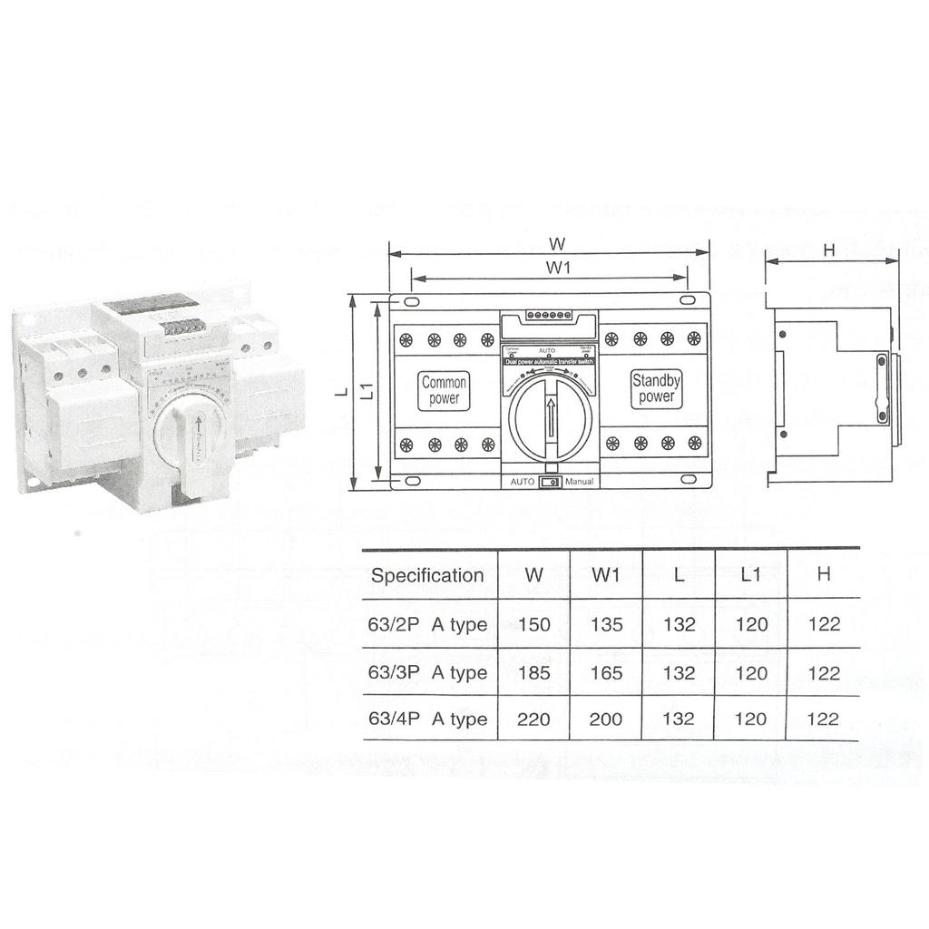 Dual Power Automatic Transfer Switch 2P Automatic Transfer Switch for Home Industry 63A