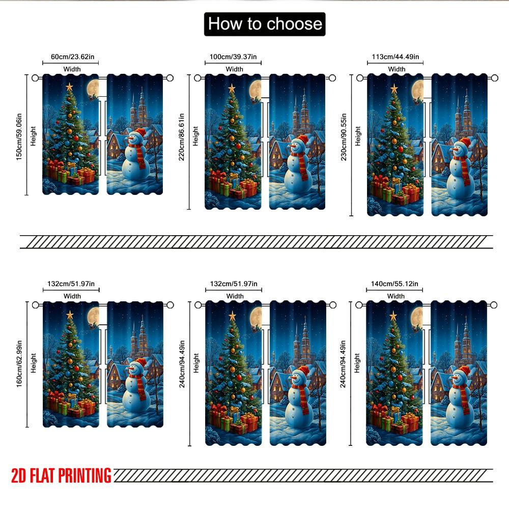 2pcs 2D flat printing Christmas Party Curtains Christmas Snowman Village Santa Digital Printed Polyester Drapes Festive Curtains