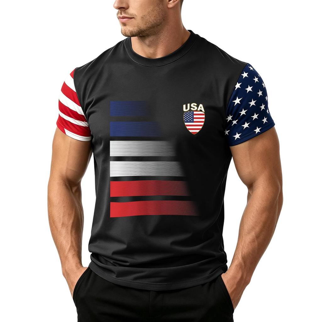 Men’s Short Sleeve T Shirt with USA Flag Print Loose Fit Crew Neck Top Comfortable Summer Casual Daily Wear for Men