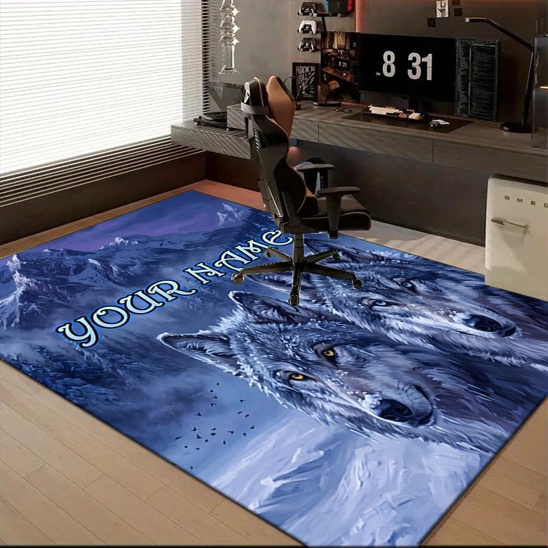 1PC Custom Name Winter Wolf Majesty Theme Floor Mat Ideal for Living Room, Game Rooms, Office, Bedroom, Office Floor Mat , Floor Mats for Home