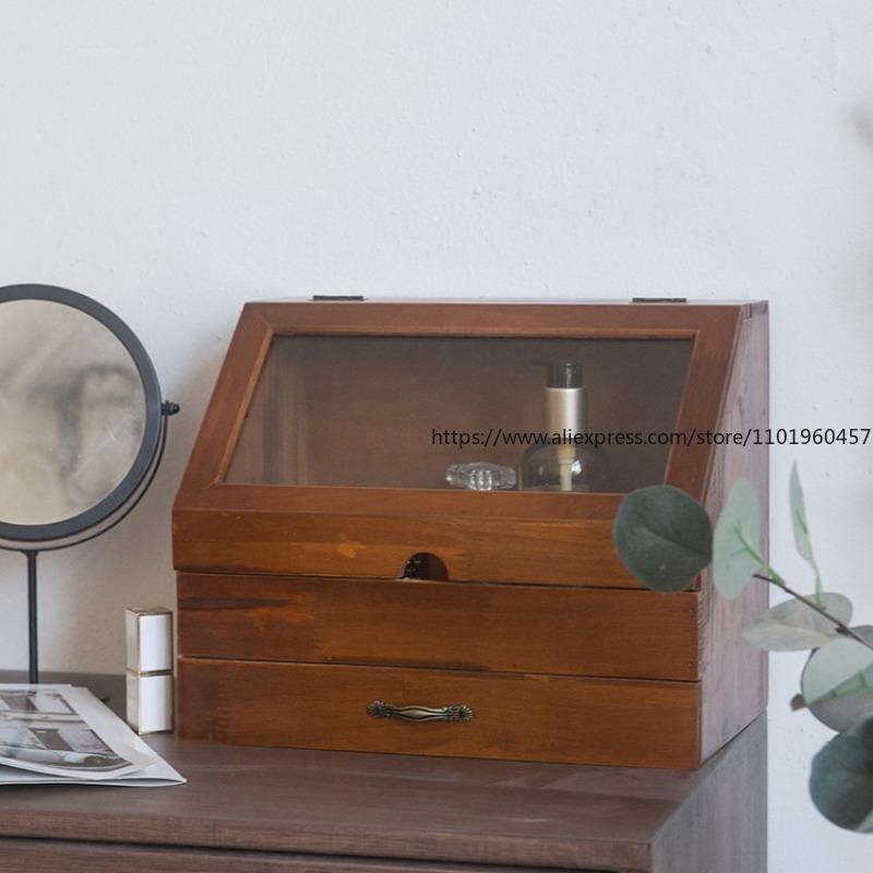 Wooden Vintage Notebook Storage Box With A Wooden Desktop And A Box For Organizing Sundries Cosmetics Water And Lotion