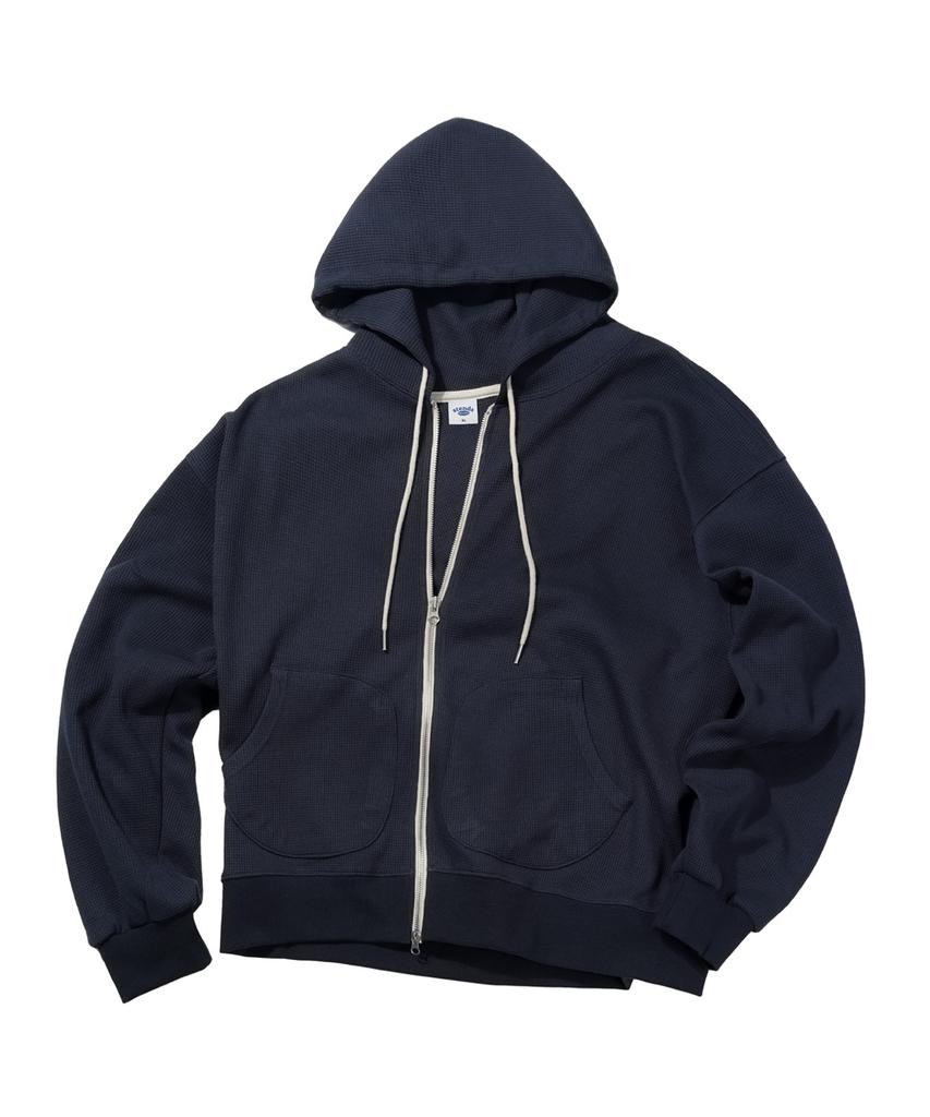 Stends [M~4Xl] Waffle Two-Way Zip-Up Hoodie_Navy