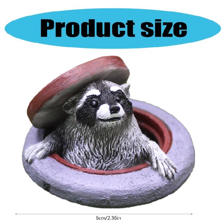 Cartoon Manhole Cover Raccoons Figurine Ornament Realistic Resins Animal Figure for Desk Shelf or Outdoor Garden Decors