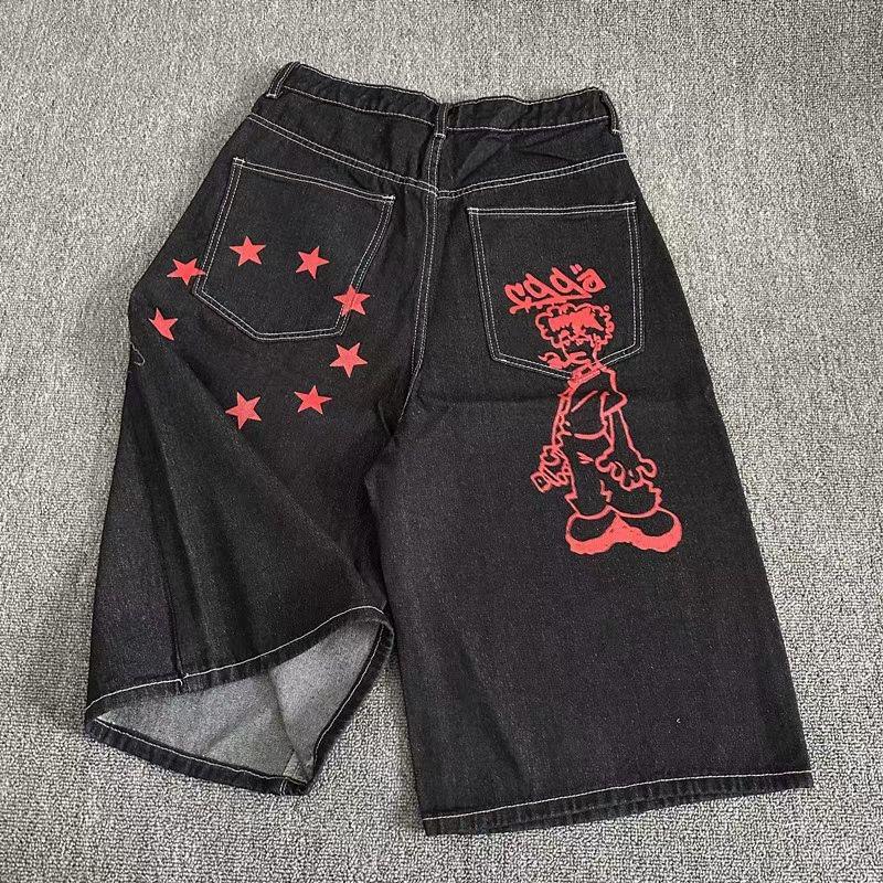 RogueWave Amerikanischer Cartoon Gedruckte Weitbeinige Denim Cropped Hose Locker Lässig Gerade Shorts