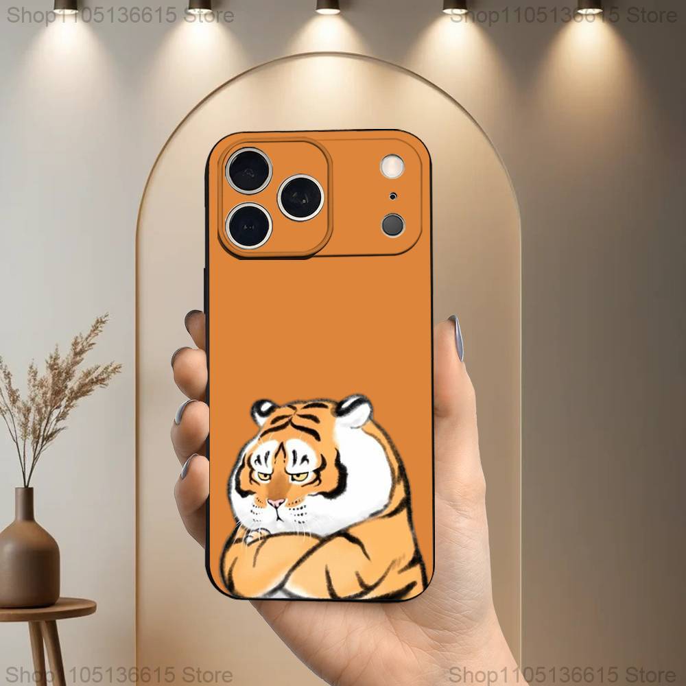 Cute Tiger Funny Phone Case For iPhone 17,16,15,14,13,12,11 Plus,Pro Max,XS,X,XR,SE,Mini,8,7,Soft Silicone Black Cover