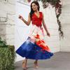 Women's Casual And Fashionable Independence Day Printed V-Neck Sleeveless Dress Dress